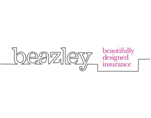beazley logo black outline subtitle "beautifully designed insurance" pink text